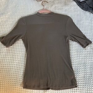 Womens tan tight fit mock tee